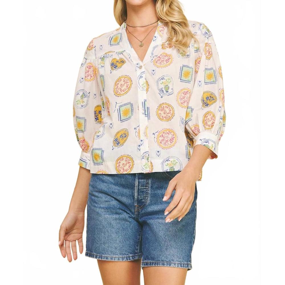 NEW PINCH amalfi print button down top in white - Picture 5 of 6